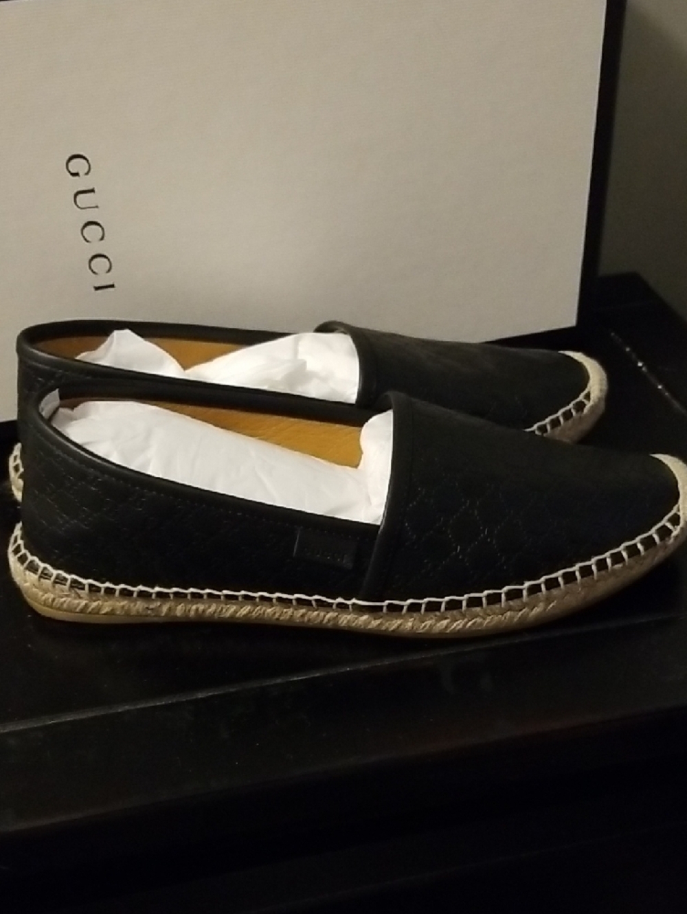 Gucci Black Quilted Leather Espadrille Flats - Picture 6 of 13